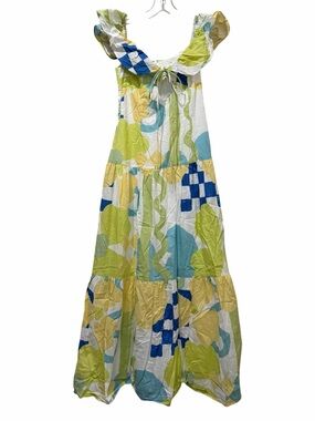 Sabo‎ Size 4 Small Adorne Checkered Floral Off the Shoulder Halter Maxi Dress B4